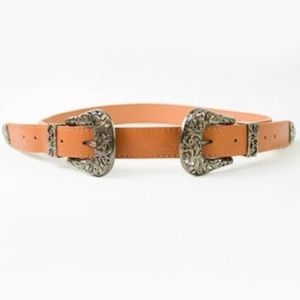Brown double buckle western belt